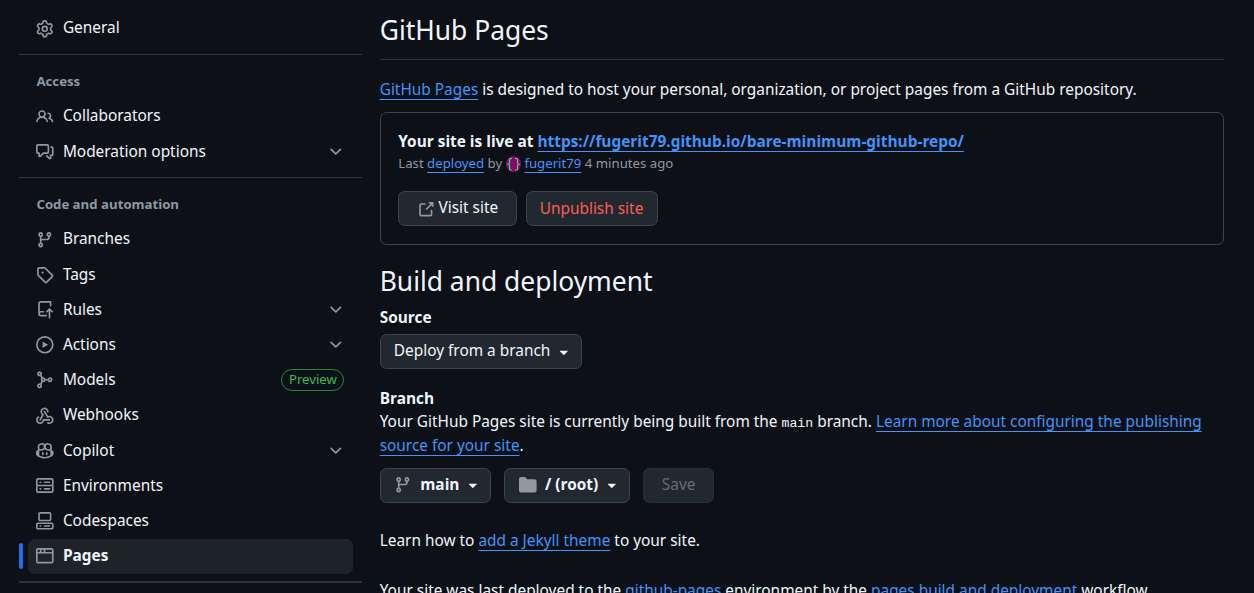 GitHub Pages activation